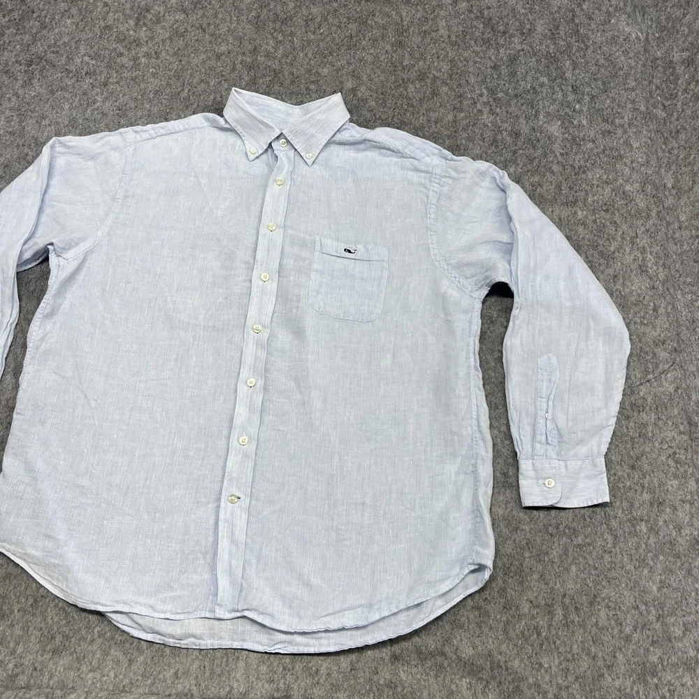 Vineyard Vines Shirt Mens XL Light Blue Striped Classic Tucker Linen Button Down